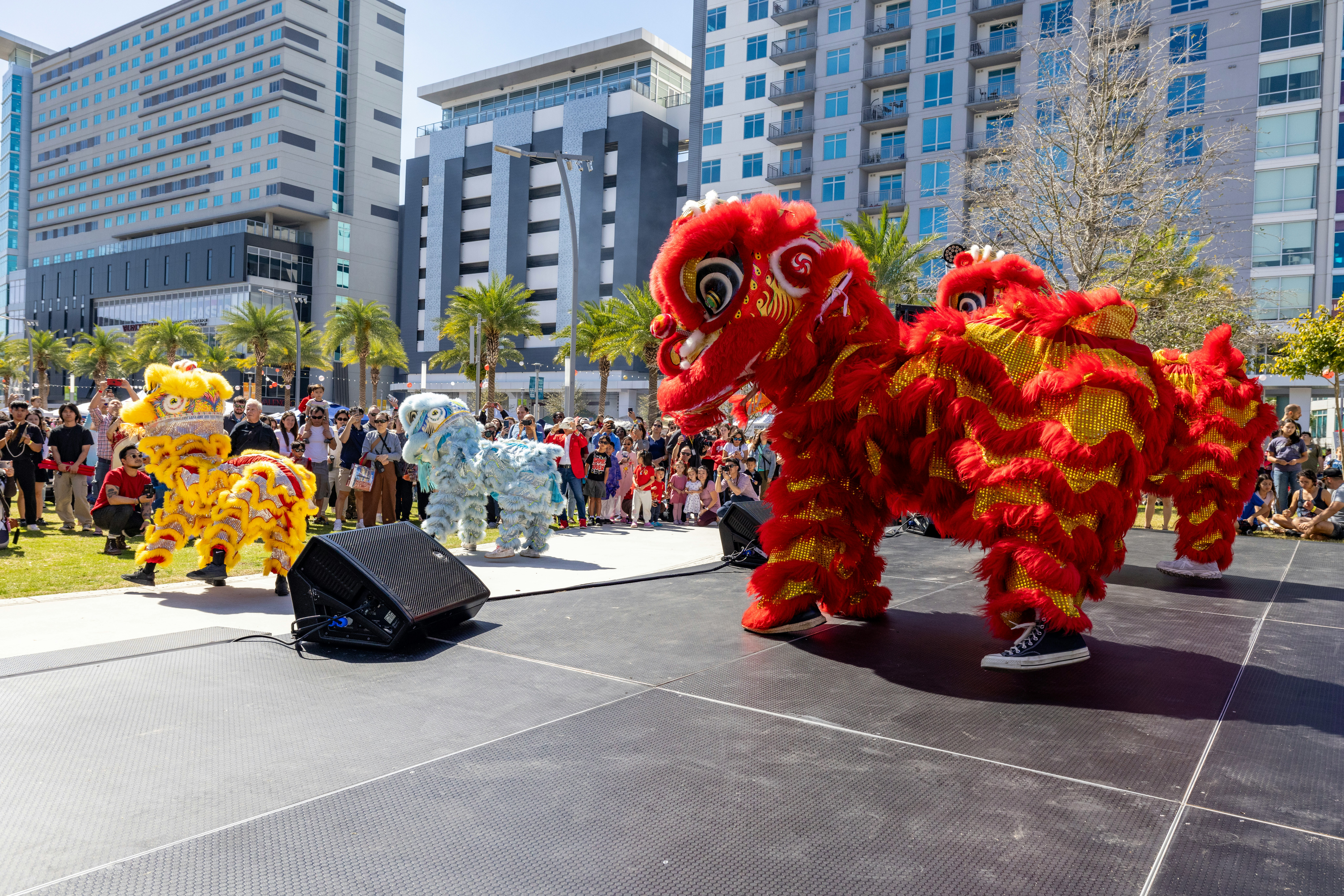 Colorful festival with poeple in a dragon costume
