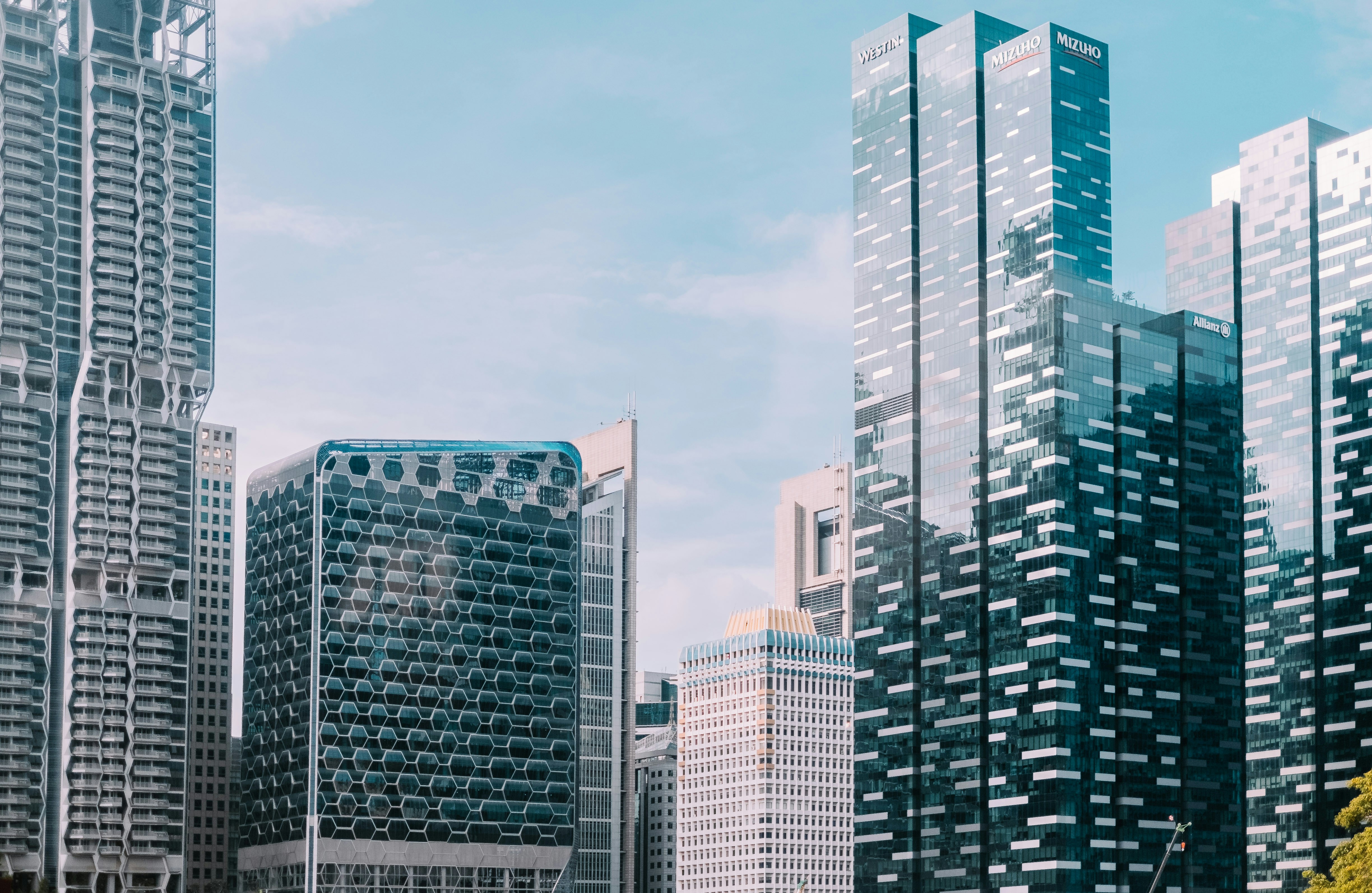 Cityscape with skyscrapers and a blue sky
